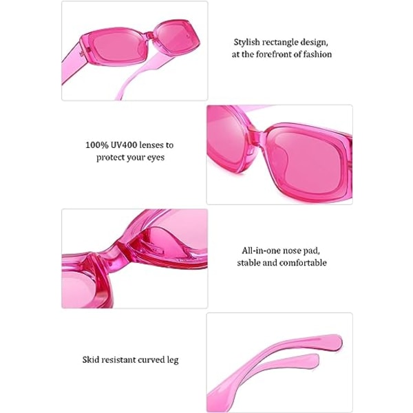 Rektangulära solglasögon för kvinnor och män Retro Chunky Y2K solglasögon Rektangulära 90-talets 00-talets solglasögon Rosa