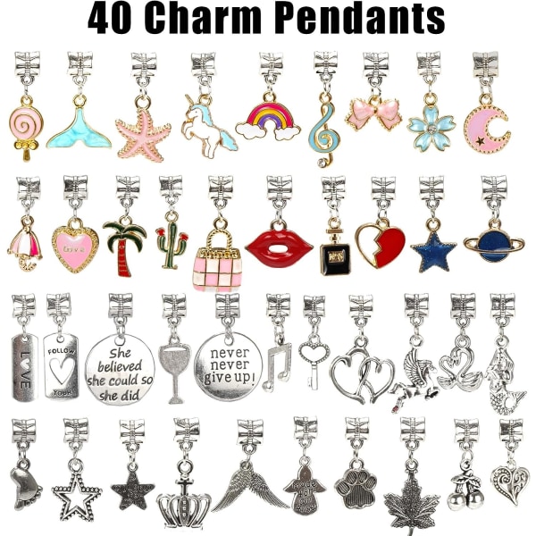 130 delar Tillverkningssats för berlockarmband inklusive smyckenspärlor Ormkedjor, gör-det-själv hantverk för flickor