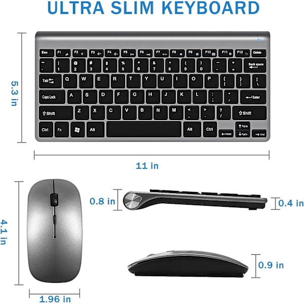 Trådløst tastatur og mus-kombination, kompakt, støjsvagt trådløst tastatur og mus-sæt 2,4G ultra-tyndt slankt design til Windows, computer, stationær pc