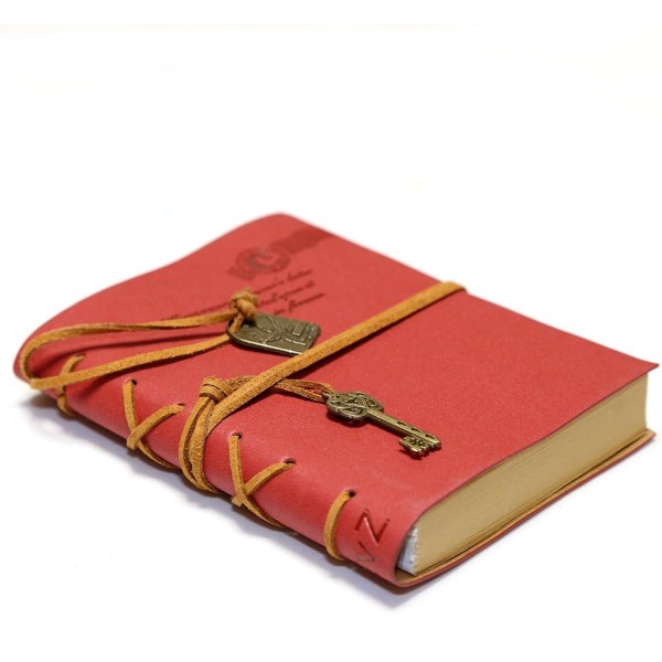 Journal Dagbog Streng Nøgle Retro Vintage Klassisk Læder Indbundet Notebook, Rød