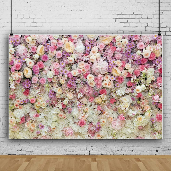 7x5ft Blomvägg Bakgrund för Fotografering Porträtt Ros Daisy Kronblad Rosa Vit Lila Blommig Bakgrund Förlovning Baby Shower Bday Fest Dekor