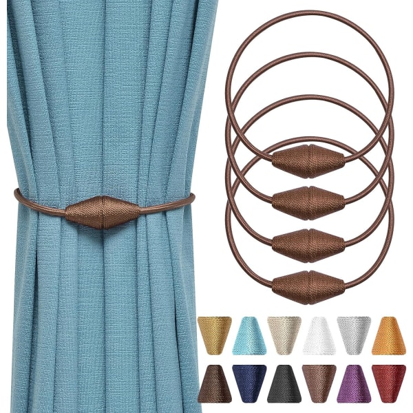 Set med 4 handgjorda vävda rep magnetiska gardinbindningar Bekvämt och dekorativt för hem och kontor (Lätt kaffe)