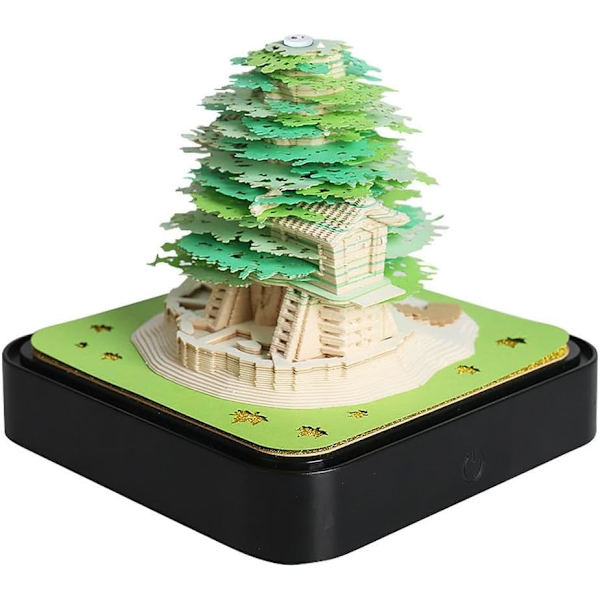 2024 Skrivbordskalender med lampor 3D Memo Pad Papperskonst Sakura Träd Kreativ 3D Skrivbordskalender Post-it-lappar Anteckningsblock Papperskonst Tempel-B