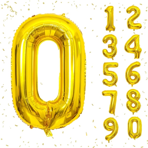 40 tums guld helium mylar folie nummer ballonger , nummer 0 ballong för födelsedagsdekorationer för barn, tillbehör till jubileumsfestdekorationer