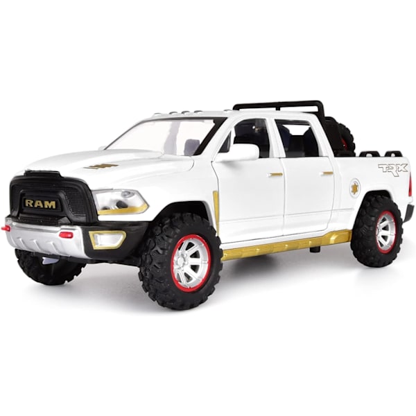 RAM 1500 lava-autolelut pojille 4-7-vuotiaille, painevalettu metallimalliautot, avattavat ovet, vetämällä taaksepäin leluautot valoilla ja äänillä, lahja, valkoinen