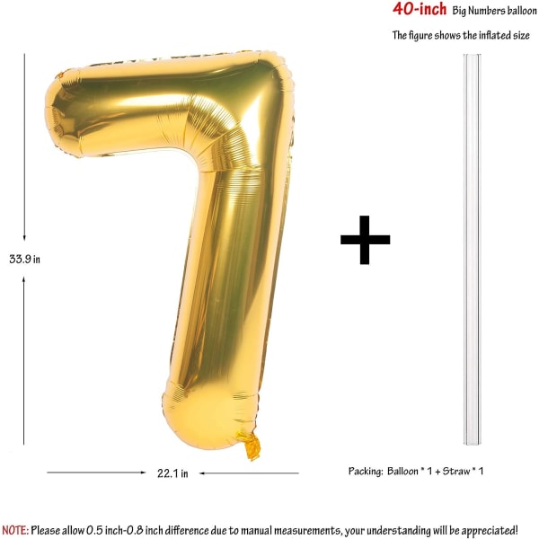 2kpl 40 tuuman digitaaliset heliumfolio-syntymäpäiväjuhlien ilmapallot kultaiset numero 7