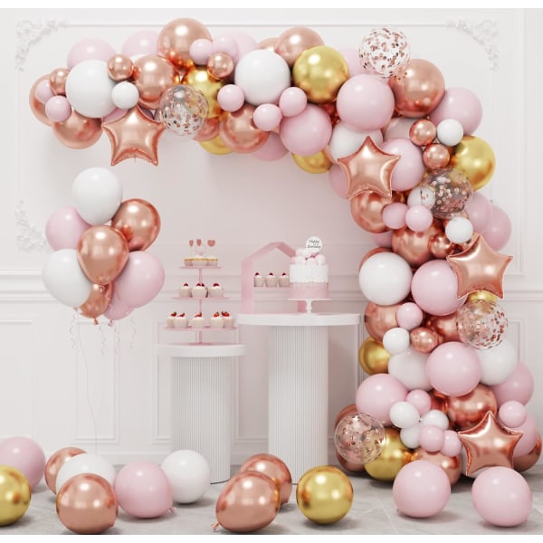 140 st roséguld ballonggirlanderbågesats med rosa guld vita ballonger för examensfödelsedagsfest Baby shower bröllopsdekorationer