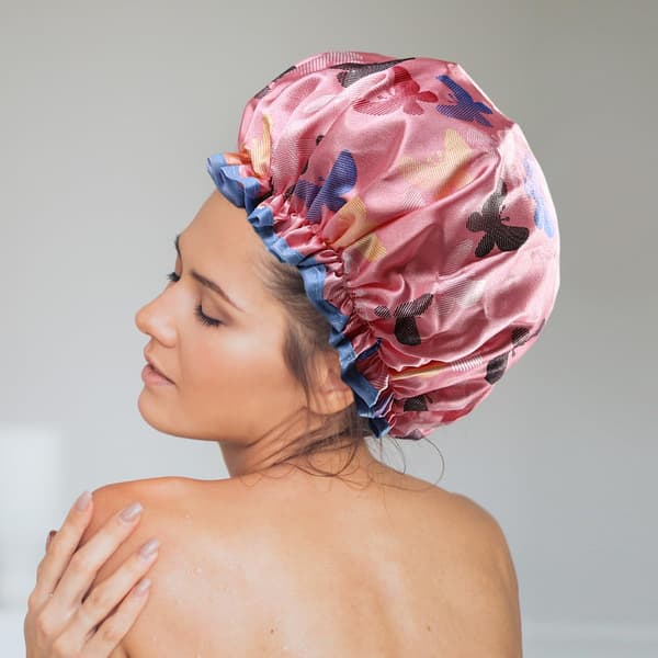 1 pc Reusable Shower Cap, Double Layer Thickened Waterproof Shower Cap (Butterfly)