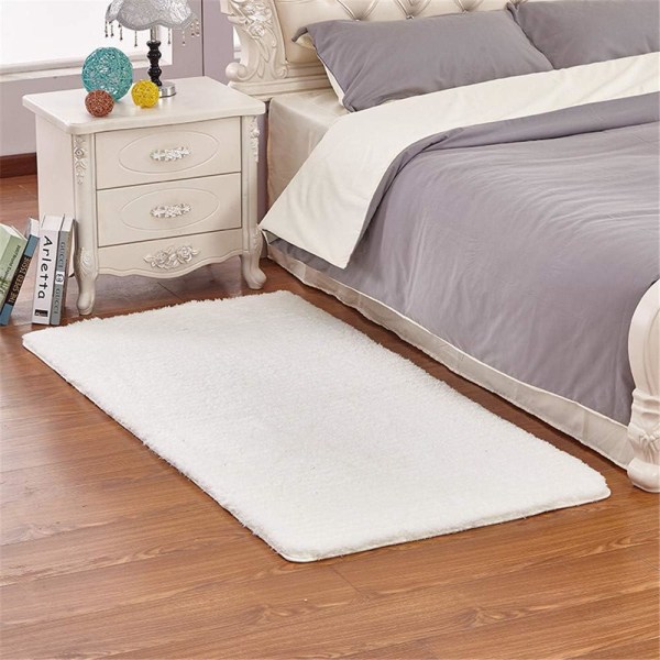 Fluffy teppe med sklisikring, teppe til soverom og stue, moderne teppe til stue og soverom (hvit, 50 * 80 cm)