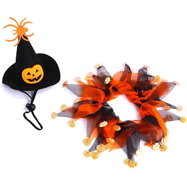 Kissan noita Halloween-asu, pienille koirille ja kissoille Tutuskaulus ja noidan kurpitsalakki Söpö asu Kissanpentuasu Vaatteet