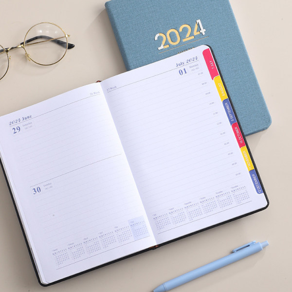 2024 Månedlig Planlægger Kunstlæder Cover 12 Måneders A5 Kalender Notebook 155 Ark Wire Binding Månedlige Faner Agenda Bog Agenda Bog, Grøn
