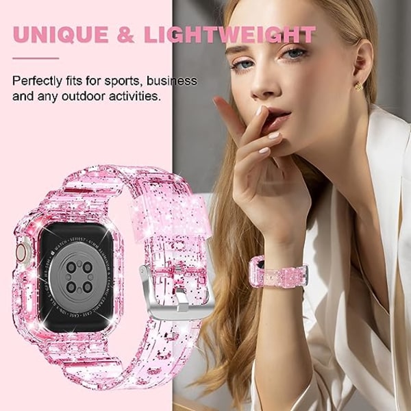 Kompatibel for krystallklare Apple Watch-bånd, 41 mm 40 mm 38 mm med støtfangerveske for menn kvinner Jelly Sport-veske og bånd