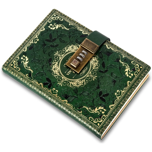 Dagbok med lås A5 PU inbunden läderjournalanteckningsböcker, för att skriva på jobbet, skolmaterial Komposition Anteckningsböcker Planner (grön)