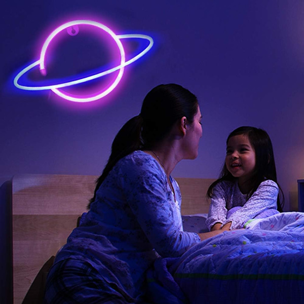 Neon-kyltti - planeetta/neonvalot makuuhuoneeseen | Neonvalot seinäkoristeeksi syntymäpäivä-, hää- ja joulukoristeisiin (pinkki ja sininen)