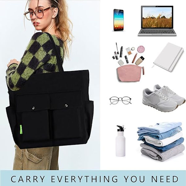 Dam multifickor dragkedja vattentät lättvikts tote väska casual stor axel handväskor söt canvas college totes