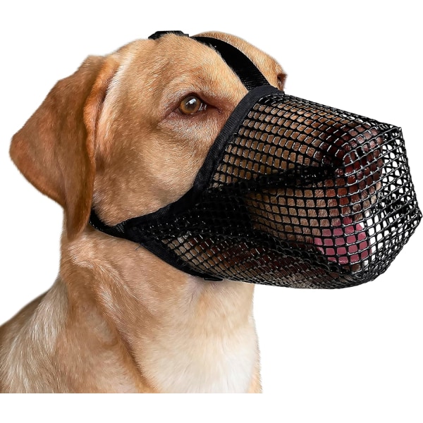 Hundemunning, munnkurv med mykt netting, beskyttelse mot forgiftet agn med justerbare stropper, forhindrer biting og tygging og slikking (XS+, svart)