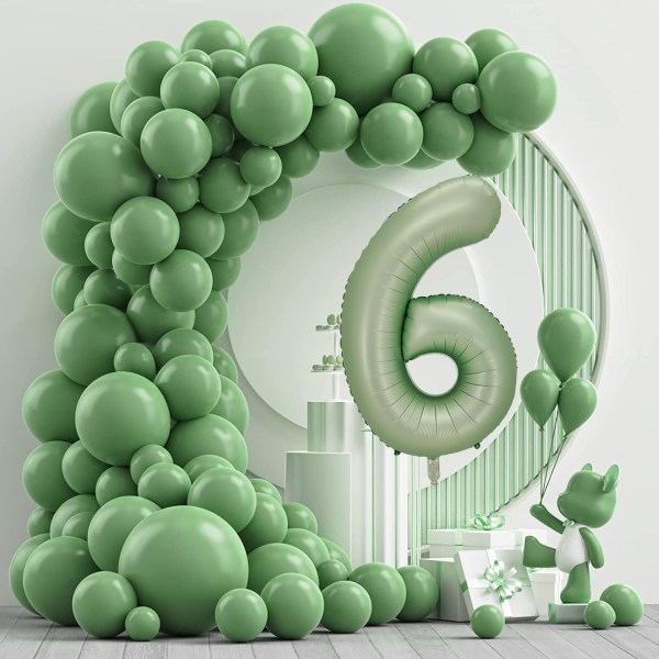 Numero 6 ilmapallo, suuri numero ilmapalloja 40 tuumaa, 6-vuotisjuhlakoristeet kuudennen vuoden syntymäpäiväkylttisisustus, Sage Green