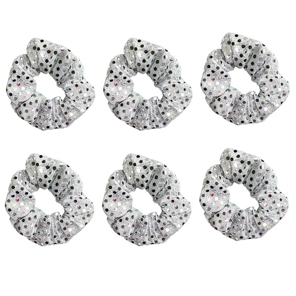 6 stk. pailletter julehår scrunchies glitter halloween metalliske elastikker hestehale holdere hår håndledsbånd til fitness dans fest klub (sølv)