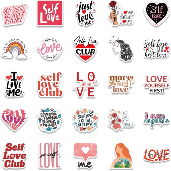 50 stk. Self Love-klistermærker med varme ord - klistermærker til bærbare computere - vinyl - vandtætte - hydroflasker - bærbare computere - motorcykel - cykel - skateboard - klistermærker til graffiti - patches