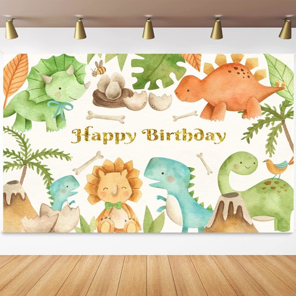 Sarjakuva Dinosaurukset Teema Hyvää syntymäpäivää Tausta Dinosauruksen syntymäpäiväjuhlakoristeet Dinosaurukset Hyvää syntymäpäivää Juhla Bannerivalokuvaus Tausta: