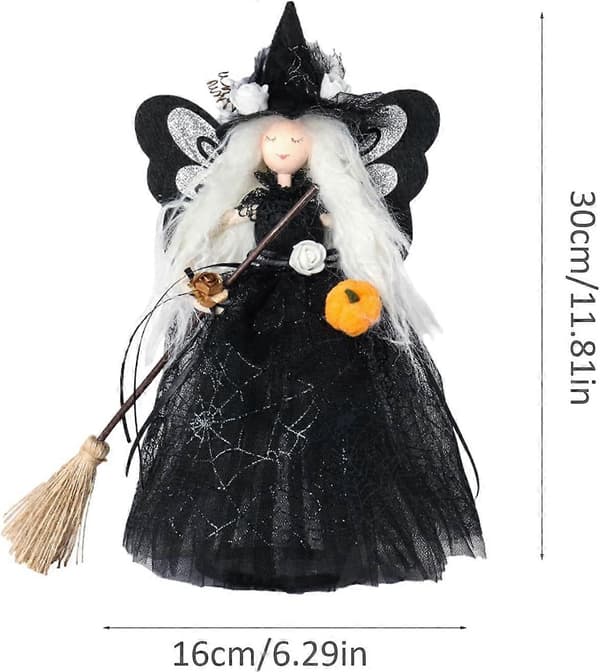 Halloween Tree Topper Black Witch Ornament Tree Topper Witch Doll Decorations