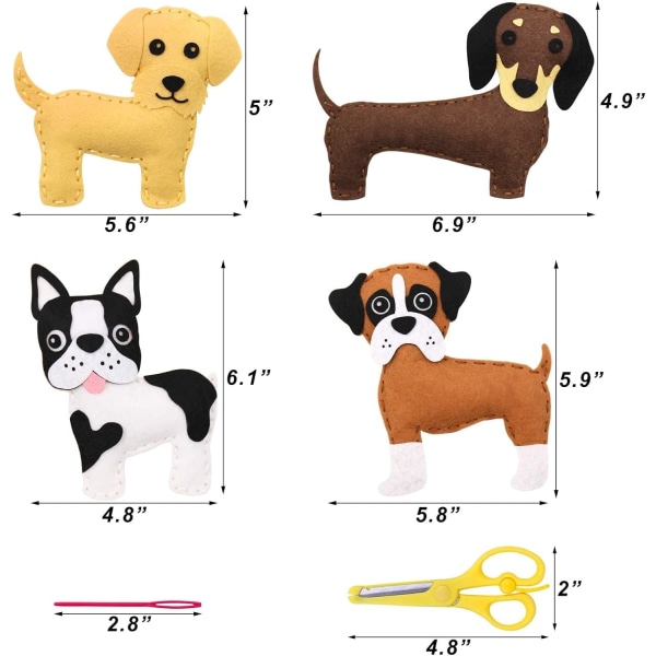 Puppy Craft Kit - Lasten DIY-askartelu- ja ompelusetit Koiran pehmolelu Huopa Plushie Tytöille ja pojille Koulutusaloittelijoiden ompelusetit Ompelusetit