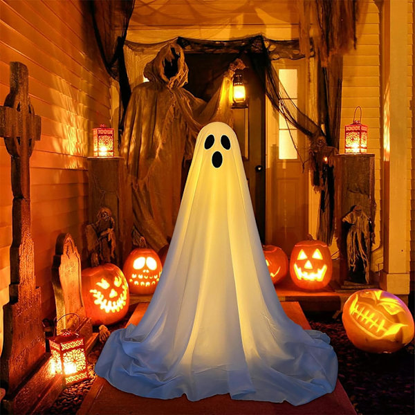 2-pack Halloween-dekorationer utomhus, läskiga spök-Halloween-dekorationer med ljusslingor batteridrivna, spökdekorationer för veranda och trädgård