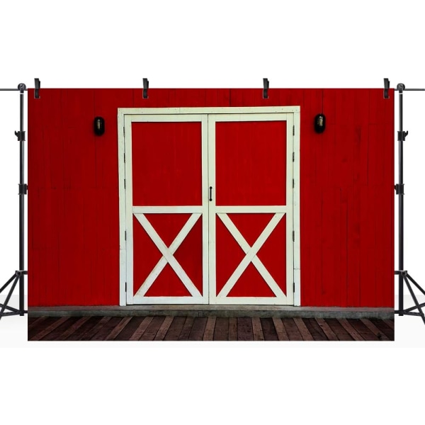 Red Barn Door Backdrop Rustic Farmhouse Western Wood Plank Wooden Fall Birthday Photography Background Newborn Baby Shower Decorations 7x5ft