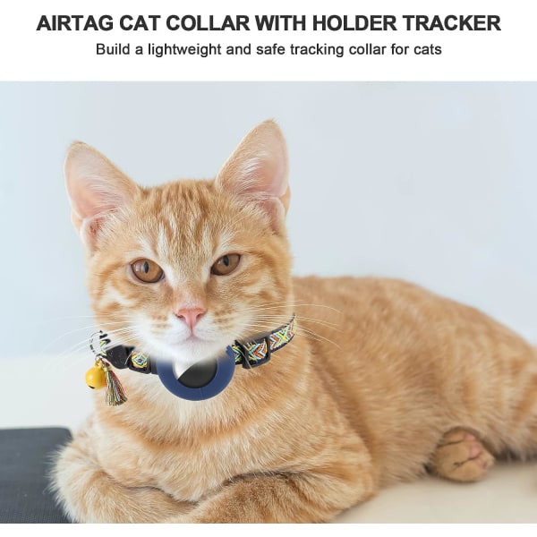 Airtag-kattehalsbånd med sikkerhedsspændeklokke og kvast 1,1 cm bred vandtæt Airtag Breakaway-kattehalsbånd Anti Choke til katte Hundehvalp (mørkeblå)