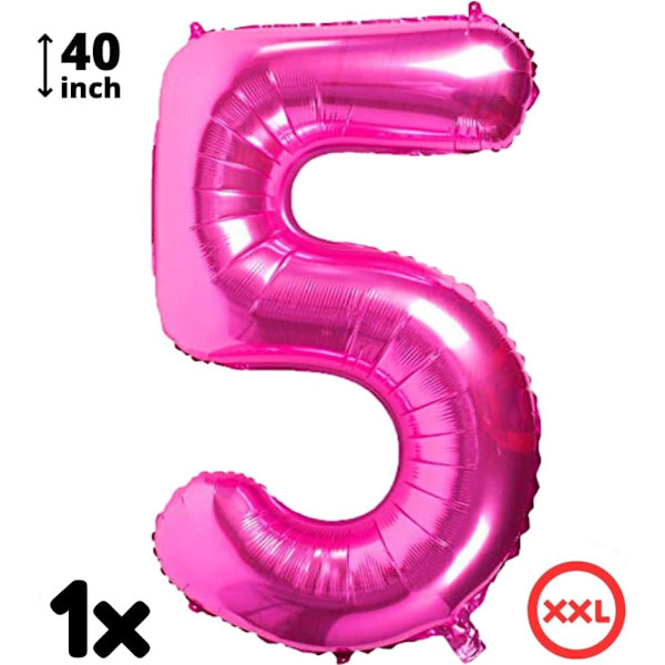 Fe-eventyr fødselsdagspynt - Nummer 5 ballon lyserød, fe-eventyr festpynt, fe-eventyr fødselsdagspynt, festartikler 5. fødselsdagsfest
