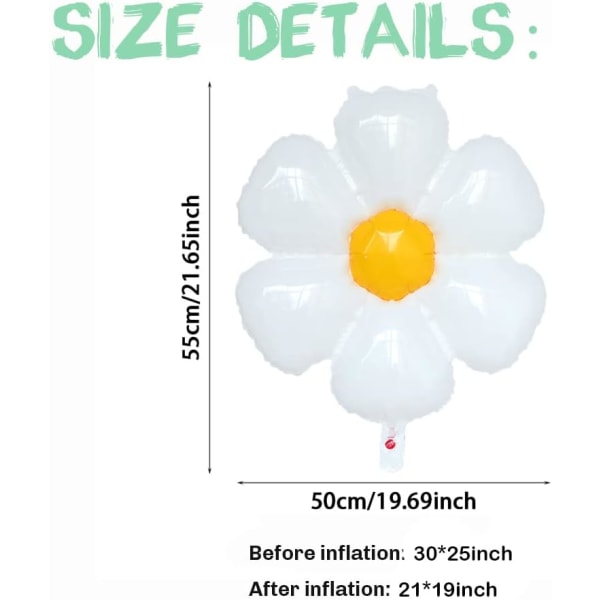 Daisy Balloons 5pcs 30inch White Yellow Daisy Large Flower Balloons for Daisy Theme Girls Birthday Groovy Party Wedding Decoration