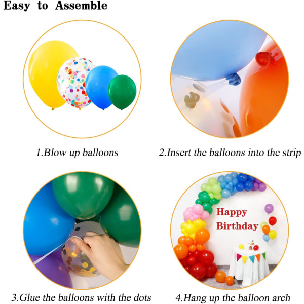Regnbågsballonger Garland Arch Kit, 129st 12 olika färgballonger Färgglada festballonger