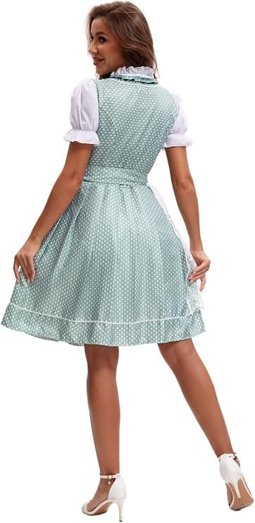 Dirndl til kvinder, traditionel midikjole til kvinder, dirndl-kjole med blonder inkl. dirndl-bluse og dirndl-forklæde, 3 dele, til Oktoberfest og green M