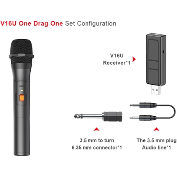 Trådløs mikrofon, bærbar trådløs håndholdt mikrofonhøjttaler med USB-modtager | Dynamisk mikrofon til karaoke, kirke, vokal, bryllup og DJ