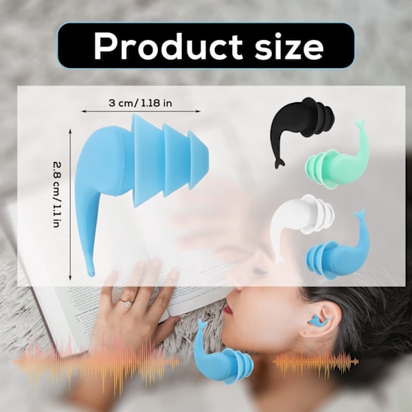 Pairs Noise Cancelling Öronproppar, Silikon Simning Öronproppar Vattentäta Öronproppar för Surfing Sömn Hörselskydd (Fishtail Style)