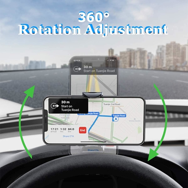 Biltelefonholder, multifunksjons bildashbord bakspeil med 360° justerbar fjærklemme, egnet for 4-7 tommers smarttelefoner