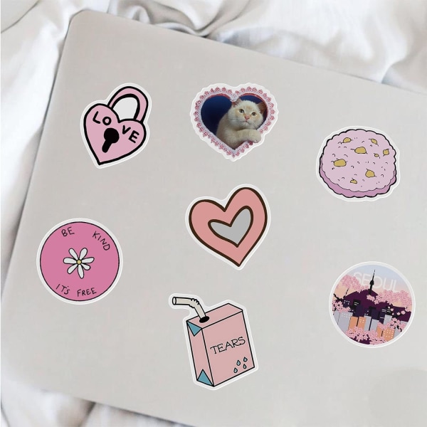 50 stk. Kawaii lyserøde klistermærker - søde æstetiske smukke VSCO Grils Preppy klistermærker til vandflaske, bærbar computer, bagage, computer