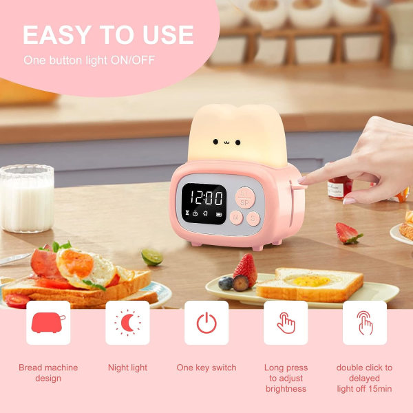 Lille timer ur toastlampe, sød natlampe med tidsstyringsværktøj og bordur alarm digital timer til børn, børnelampe gaver-Pink