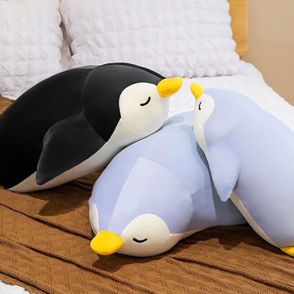 Sovande pingvin plyschkudde, mjuk pingvin plyschdjur pingvin plysch gosedjur söt Kawaii pingvin plysch kramkudde, svart, 19,6 tum