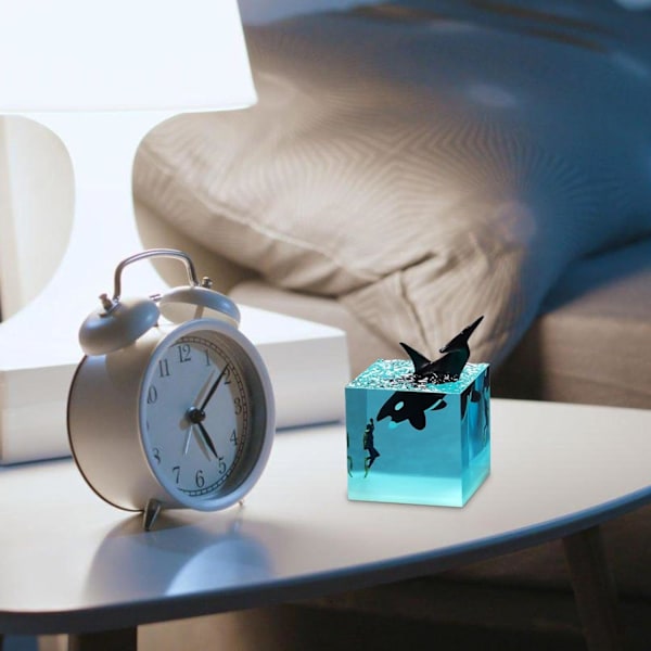 Kube LED-lampe, harpiks havnatlamper til skrivebord, dekorative LED-lamper til skrivebord, stue, bogreol,B