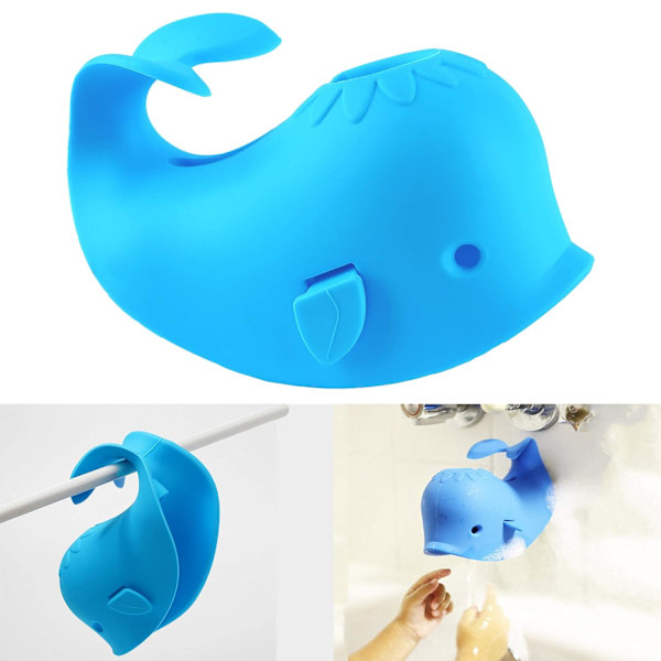 Badetud-dæksel til badekar, babybruserbeskyttelsesdæksel En sjov måde at beskytte baby mod at støde hovedet  Sødt blødt hvaldesign Fremstilling(1 pakke, blå)