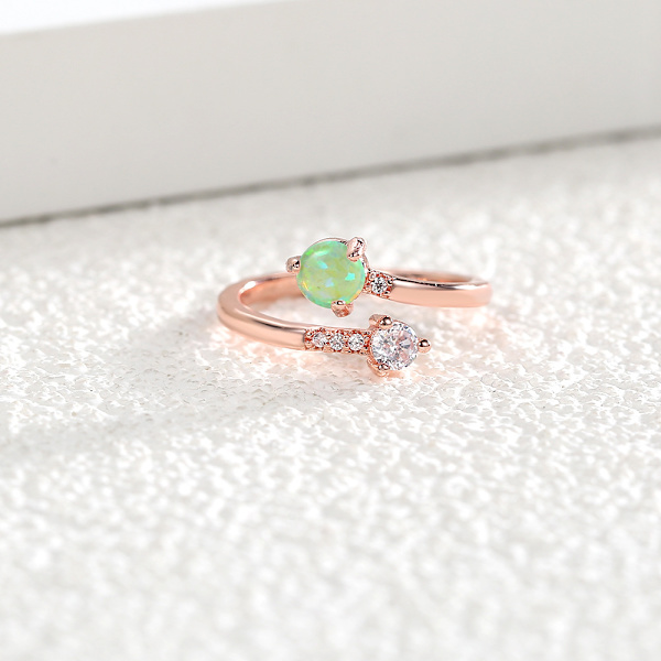 14K forgyldt justerbar skabt opal ring | Stablebare ringe | Guldringe til kvinder (rosa/grøn)