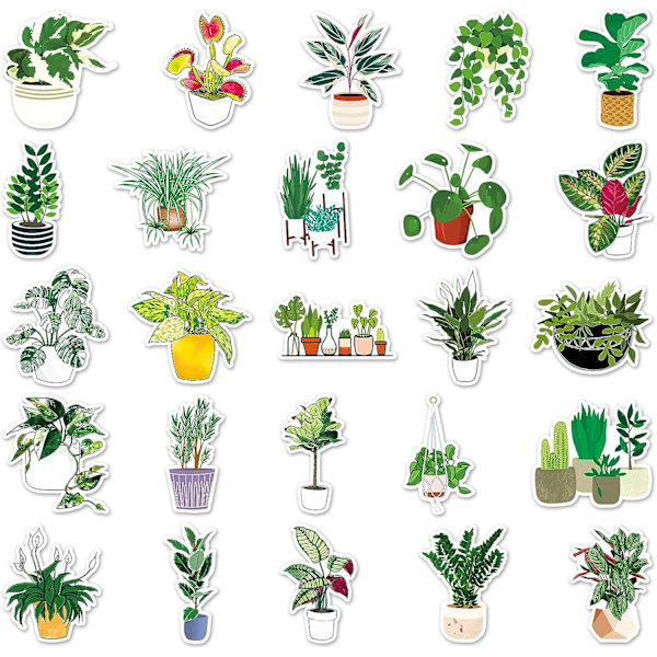 50 stk grønne plante klistremerker vannflaske vannflaske bærbar telefon hjerne vinyl akvarell blomst kaktus saftig grønn potte klistremerker for tenåringer voksne