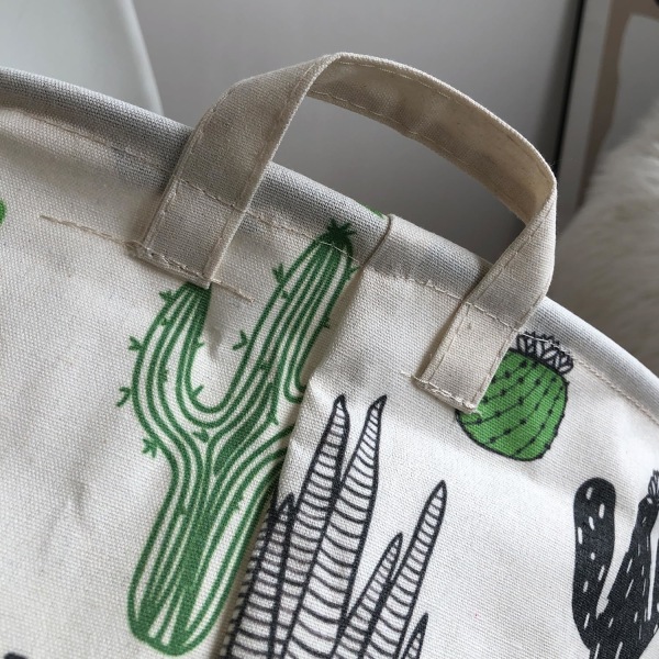 Leksaksförvaringsbehållare, stor lätt hopfällbar canvas tvättkorg för förvaring av leksaker, smutsiga kläder, för sovsalar, barnrum, badrum (kaktus)