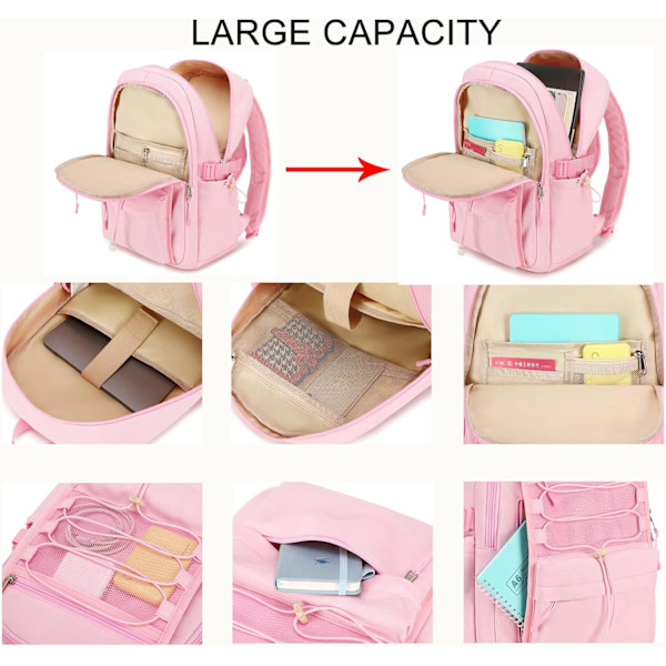 Resväska för bärbar dator med flickors helgresor, fritidsdagsutflykt, unisex 15,6 tum, skolväska, söt, lätt, hög kapacitet, presentbokväska (rosa)