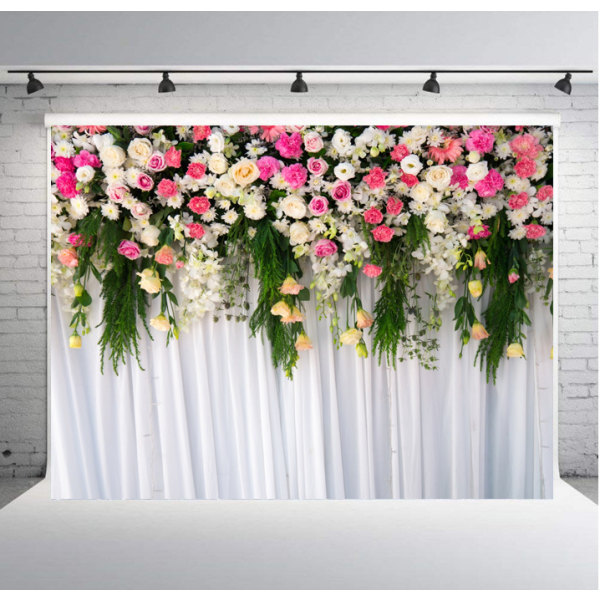 Bryllup Blomster Vegg Bakteppe Polyester Stoff Rosa Brude Murstein Blomster Blomst Romantisk Rose Plant Elegant 7Wx5H