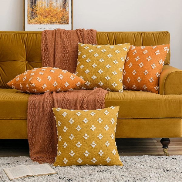 Set of 2 Halloween Fall Decor Decorative Throw Pillow Covers Rhombic Jacquard Pillowcase Soft Cushion Case 18x18 Inch,Orange