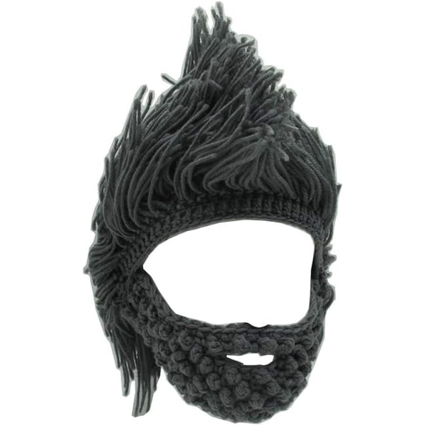 Viking Beard Beanie Horn Hat Vinter Varm Mask Stickad Ull Rolig Skull Cap