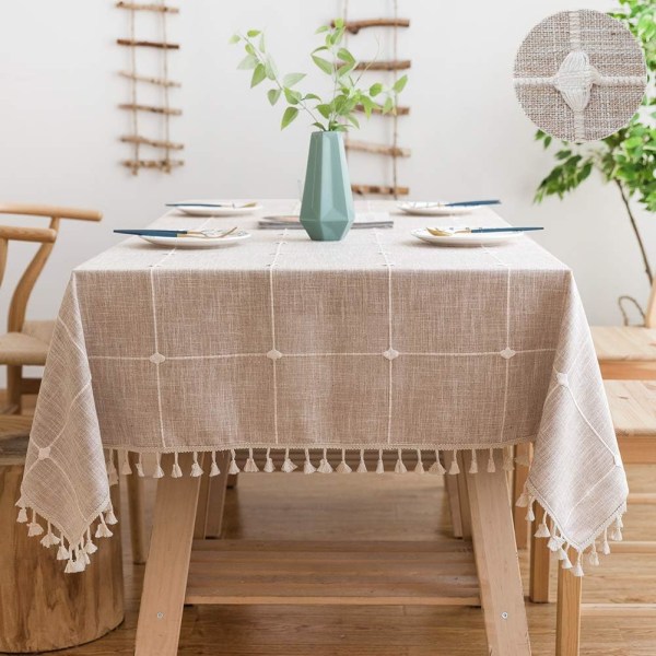 Rektangulær vaskbar duk bomull lintrekk bordduk lin bomull bordduk rektangel dekorasjon 140x220 cm for hjemme kjøkkenbord