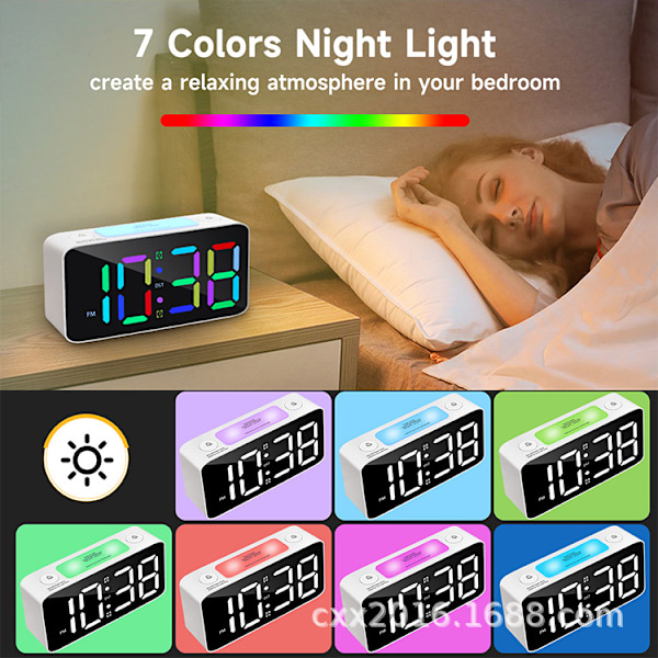 Super Høy Alarmklokke for Tunge Sovere Voksne, Digital Klokke med 7 Farger Nattlys, Justerbar Volum, Dimmer, USB-Lader rosa